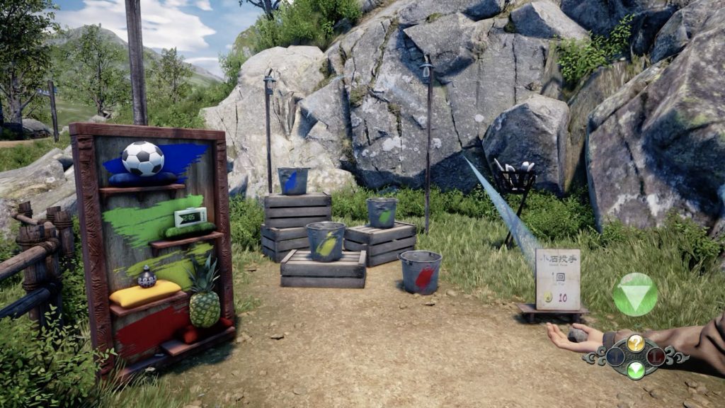 pail toss blue bucket for soccer ball in shenmue 3
